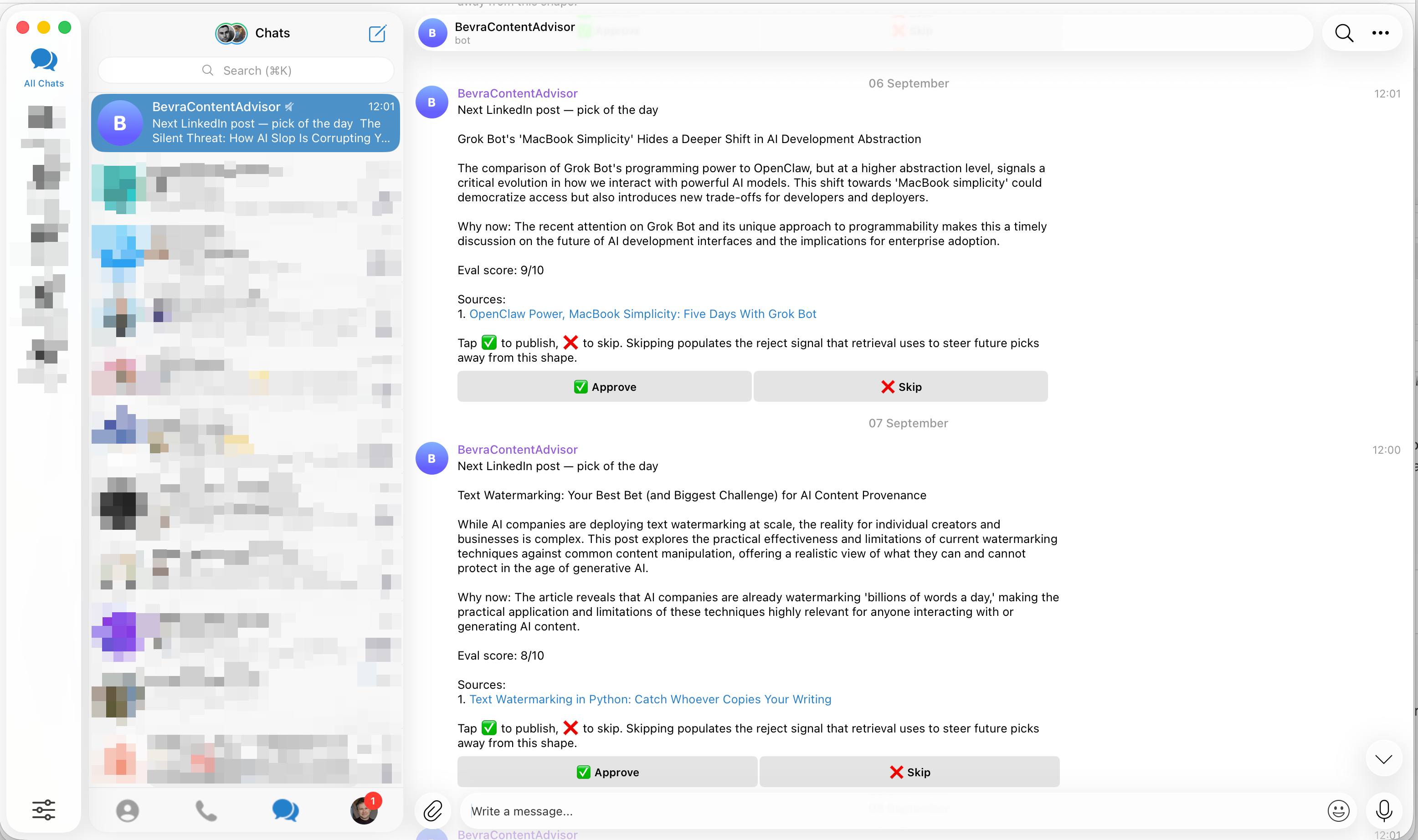 Next Post Engine: Telegram approval buttons on a suggestion